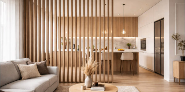Efektowne oddzielenie kuchni od salonu